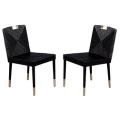 Pair of Black Lacquered Accent Side Chairs