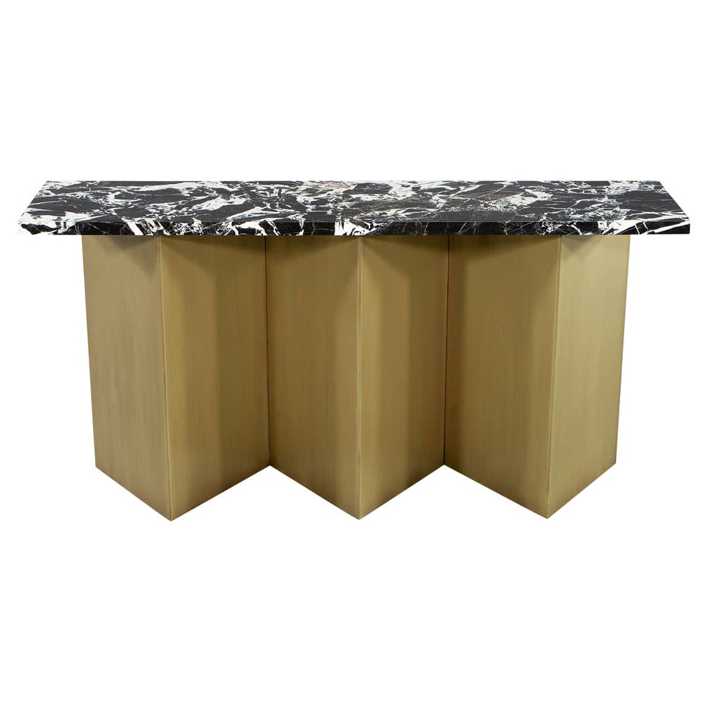 Custom Modern Brass and Marble Console Table
