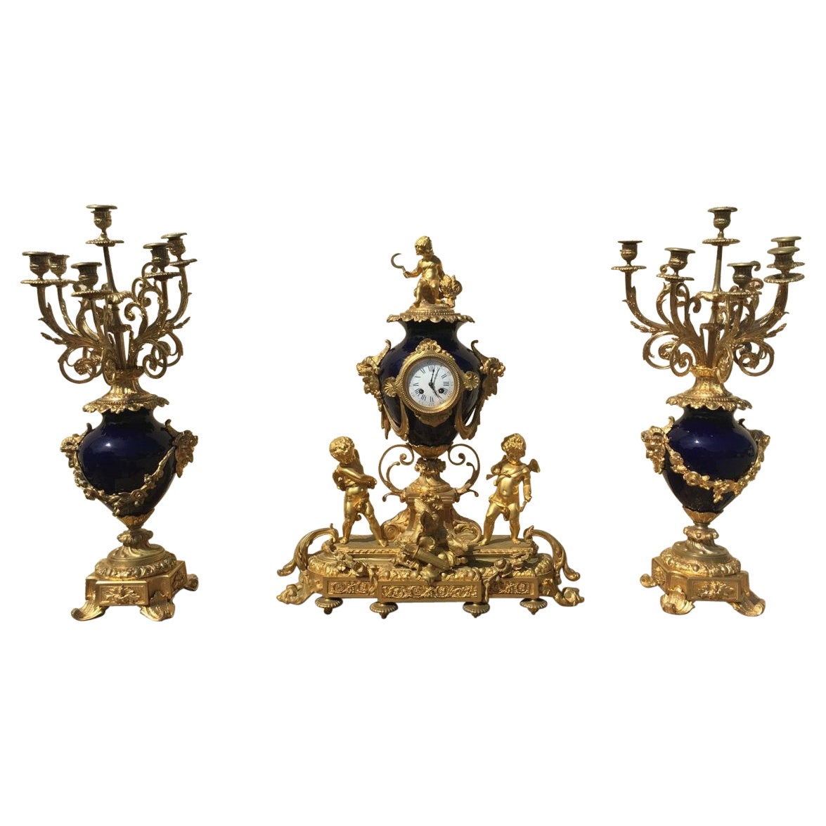 Napoleon III, Gilt Bronze and Porcelain Mantel Clock, 19th Century