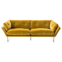 New York Suite Large Sofa in Lario Yellow Upholstery with Glossy Chrome Legs