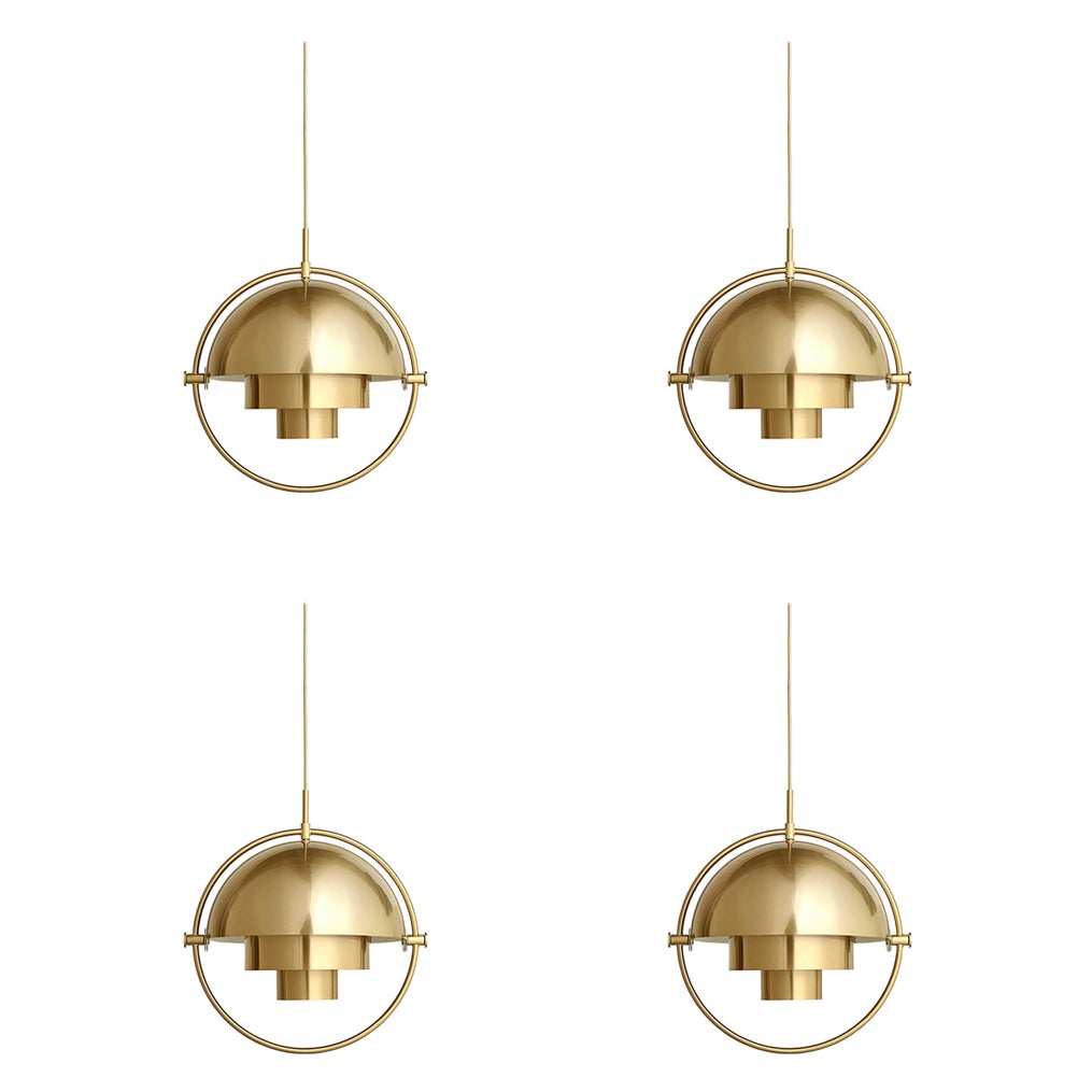 Set of Four Multi-Lite Pendants, Brass For Sale