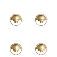 Set of Four Multi-Lite Pendants, Brass