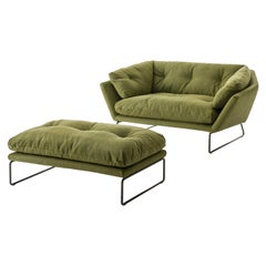 New York Suite Medium Pouf in Ecopelli Green Upholstery with Glossy Chrome Legs