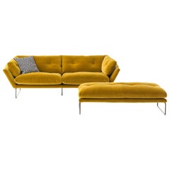 New York Suite Large Pouf in Lario Yellow Upholstery with Glossy Chrome Legs