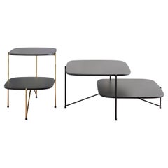Haiku Small Coffee Table in Black Top with Satin Brass Metal Frame by Marco Zito