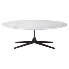 Hexa Oval Coffee Table in White Carrara Marble Top & Matt Black Base, Enzo Berti