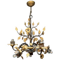 Retro Wrought Iron and Gold Gilt Chandelier