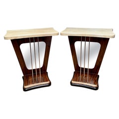 Pair of Italian Mirrored and Lacquered Goatskin Console Tables