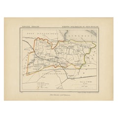 Carte ancienne du Kollumerland dans le Friesland, aux Pays-Bas, 1868