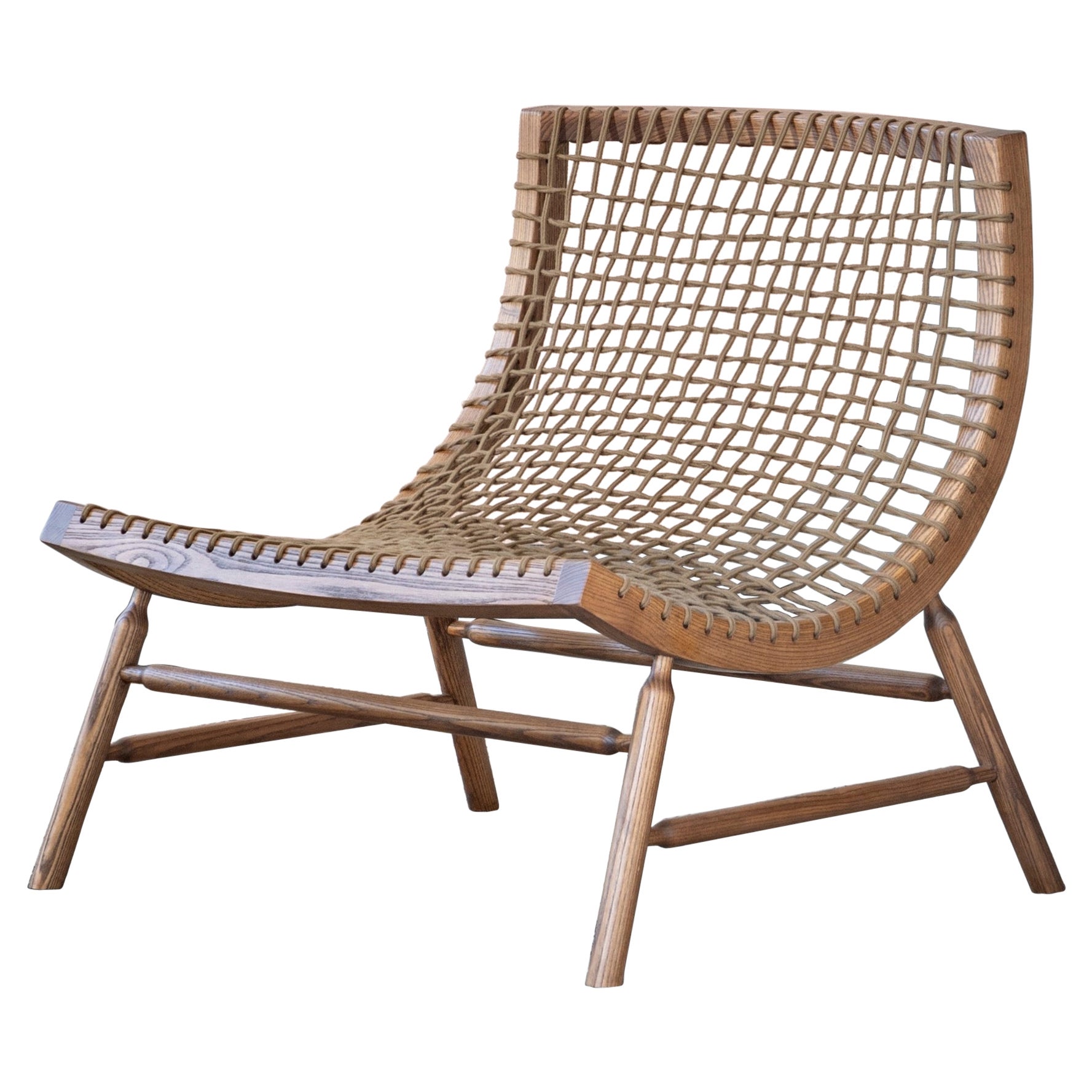 Chaise Sitar en frêne poli avec assise en cordon beige d'Enzo Berti