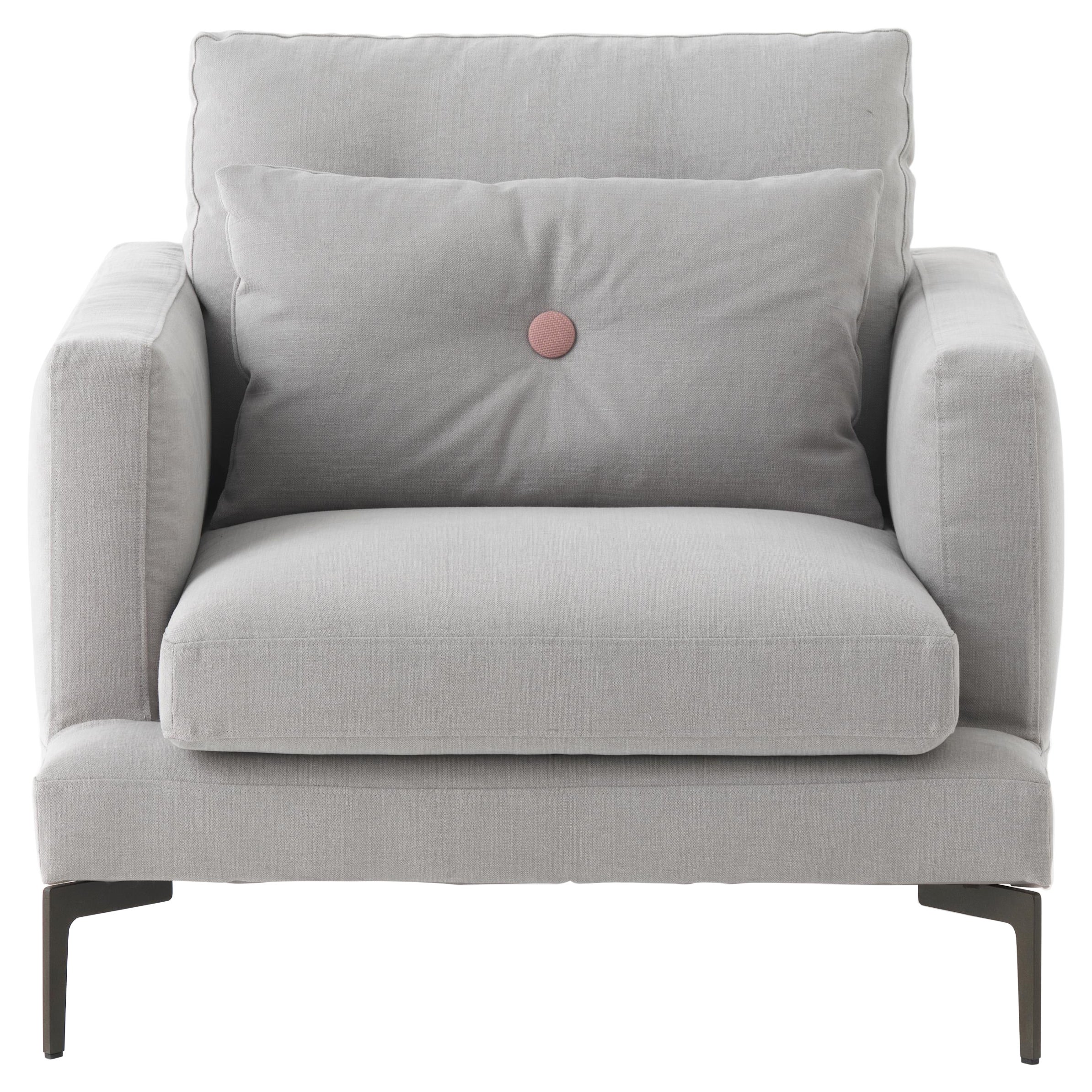 Essentiel Small Armchair with Cushion in Creta Grey Upholstery by Sergio Bicego For Sale