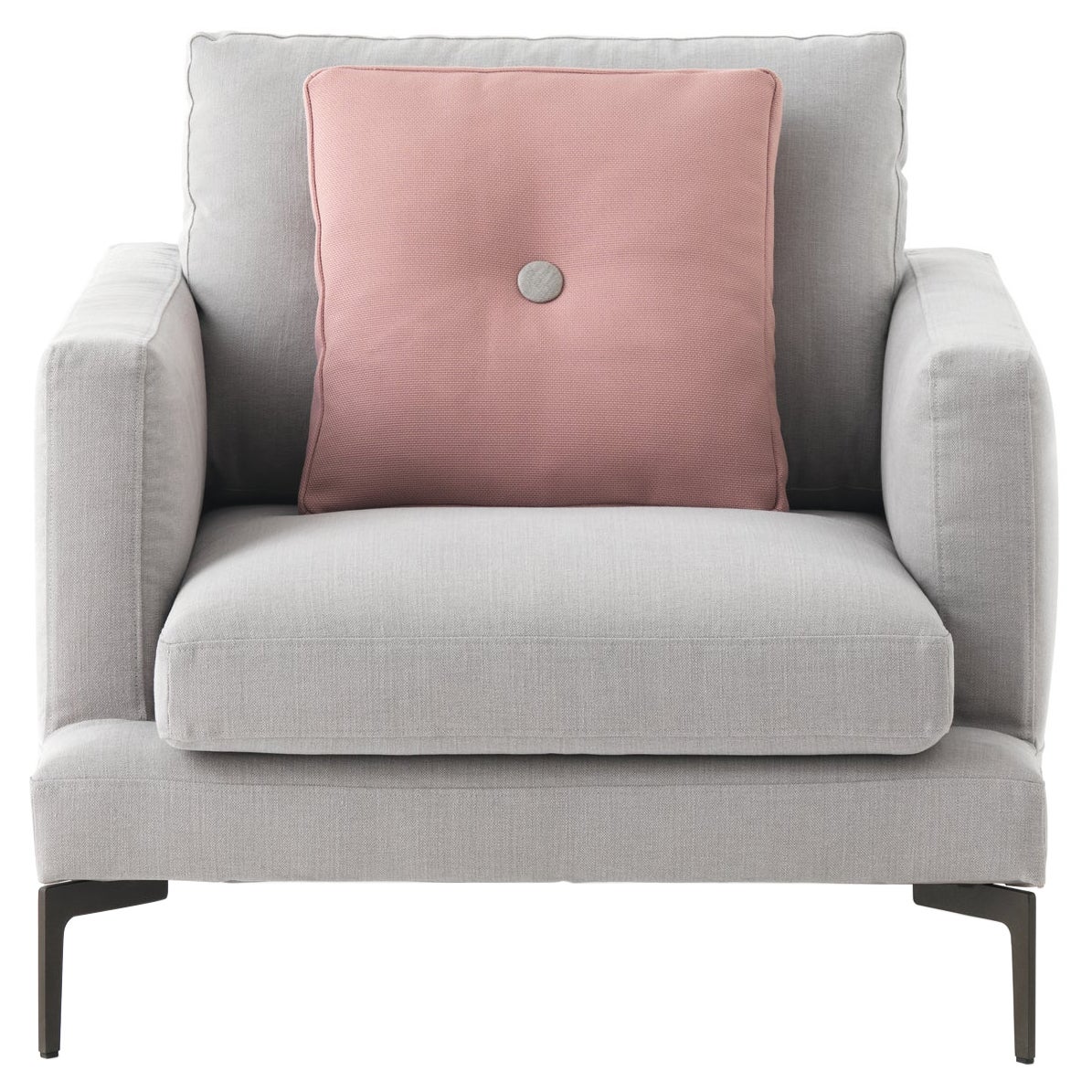 Essentiel Creta Grey Upholstery Large Armchair with Pink Cushion, Sergio Bicego For Sale