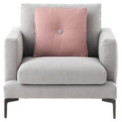 Sillón Grande Essentiel Creta Tapizado Gris con Cojín Rosa, Sergio Bicego