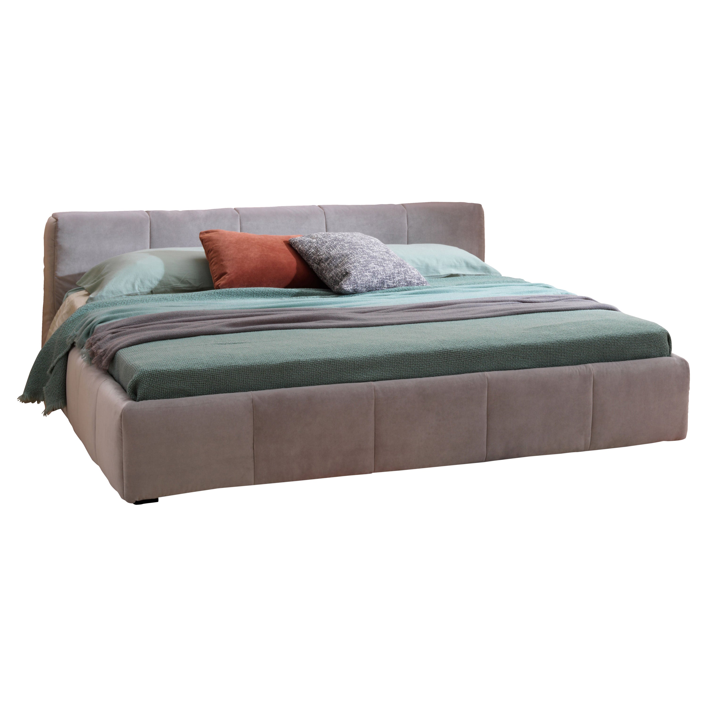 Pixel Box Queen Size Bed in Velvet Upholstery with Base by Sergio Bicego
