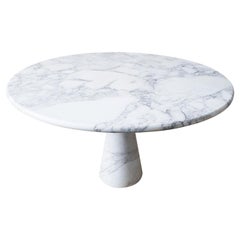 Italian Round Solid Arabescato Marble Dining Table by Mangiarotti, 1970s