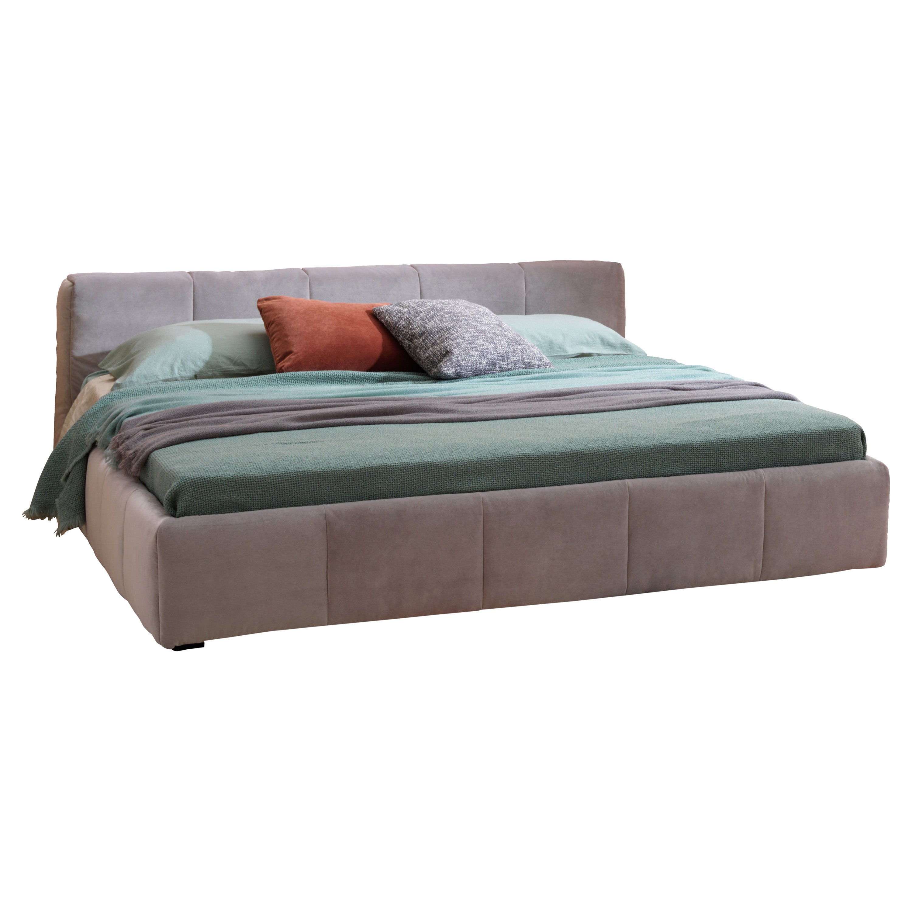 Pixel Box Large Bed in Velvet Upholstery with Base by Sergio Bicego