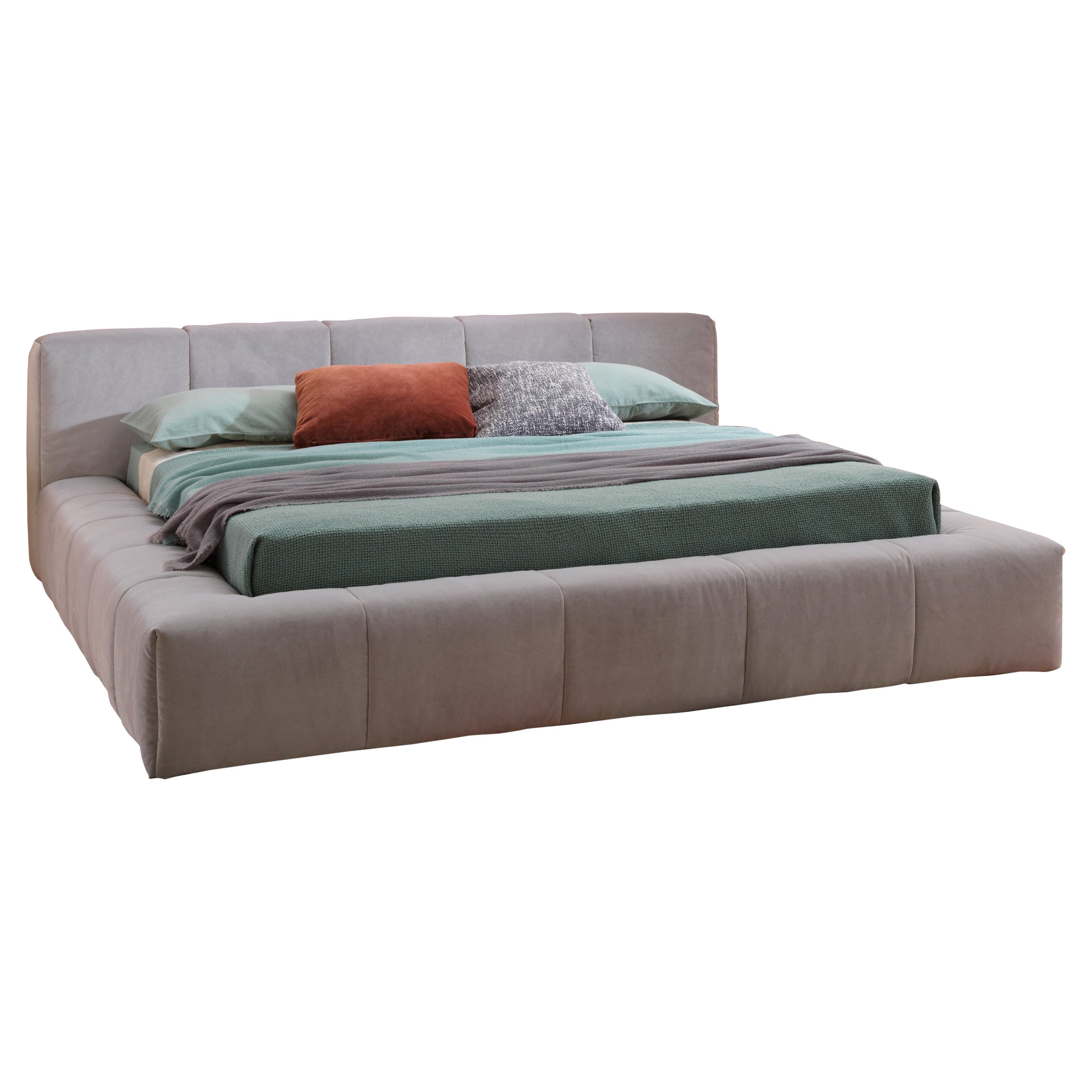 Pixel Box Large Queen Size Bed in Velvet Upholstery with Base by Sergio Bicego