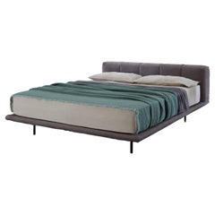 Pixel Air Queen Size Bed in Velvet Upholstery with Base by Sergio Bicego