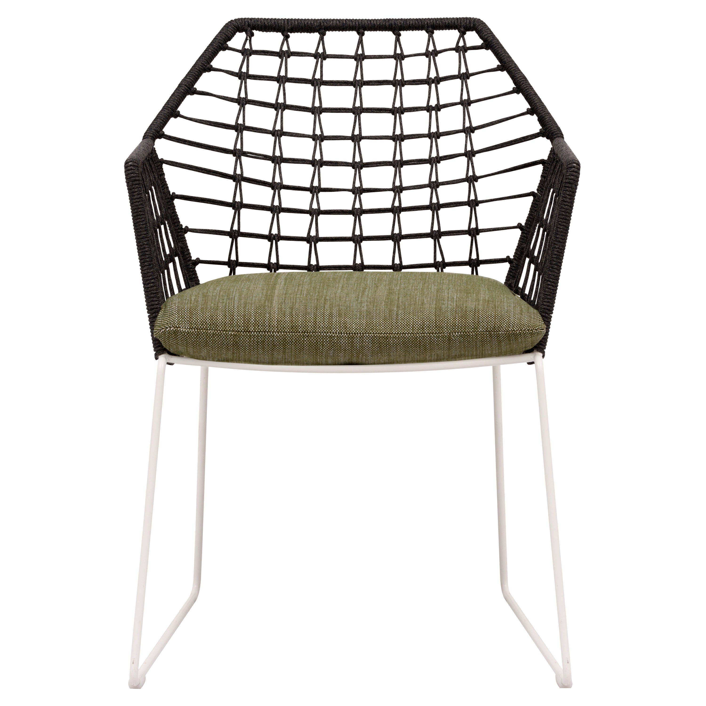 New York Soleil Armrest Chair in Black Rope Frame & White Legs by Sergio Bicego