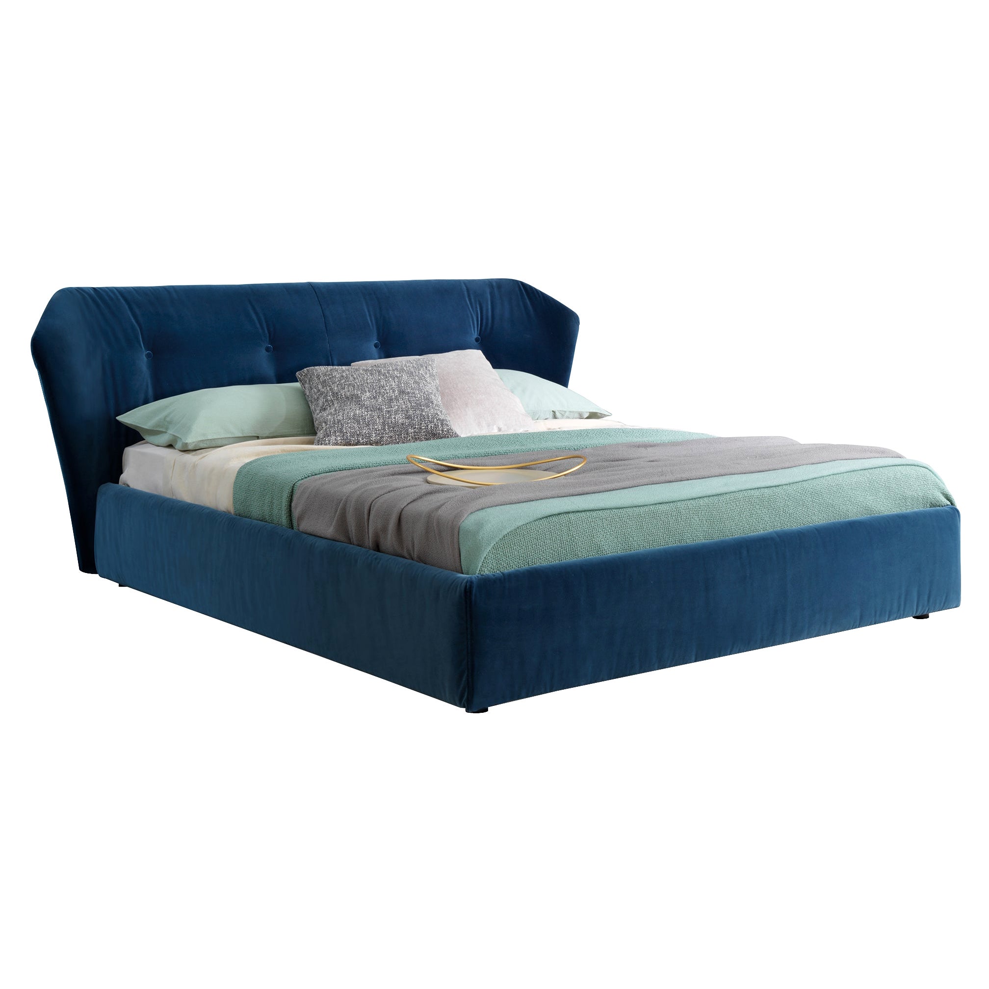 New York Box Bed Large in Vegas Velvet Dark Blue Upholstery by Sergio Bicego For Sale