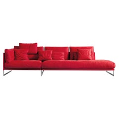 Livingston Large Sofa in Red Velvet Upholstery with Chrome by Giuseppe Viganò