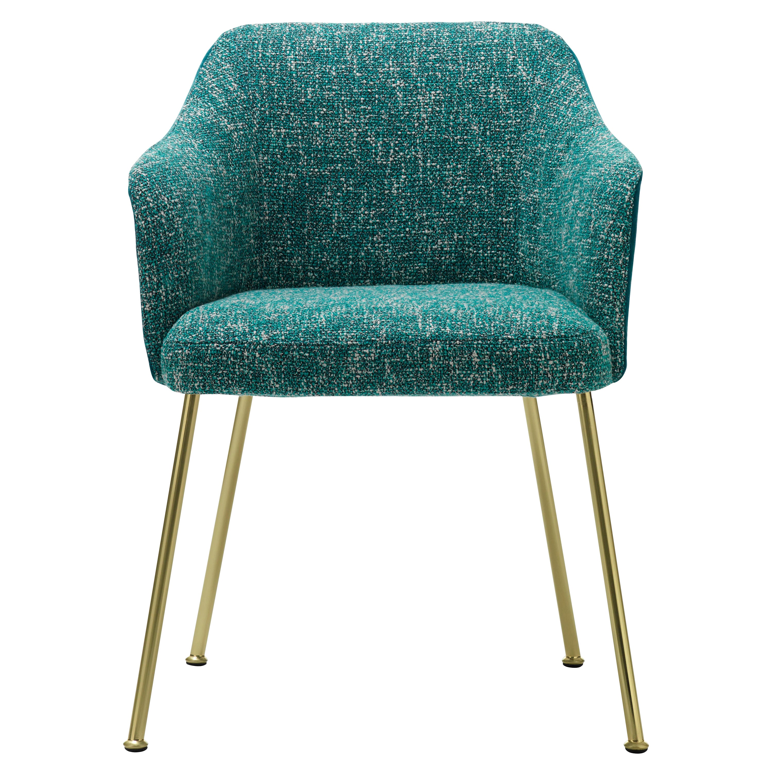 Isabelle Chair in Seventy Green Upholstery with Satin Brass Legs by Saba For Sale