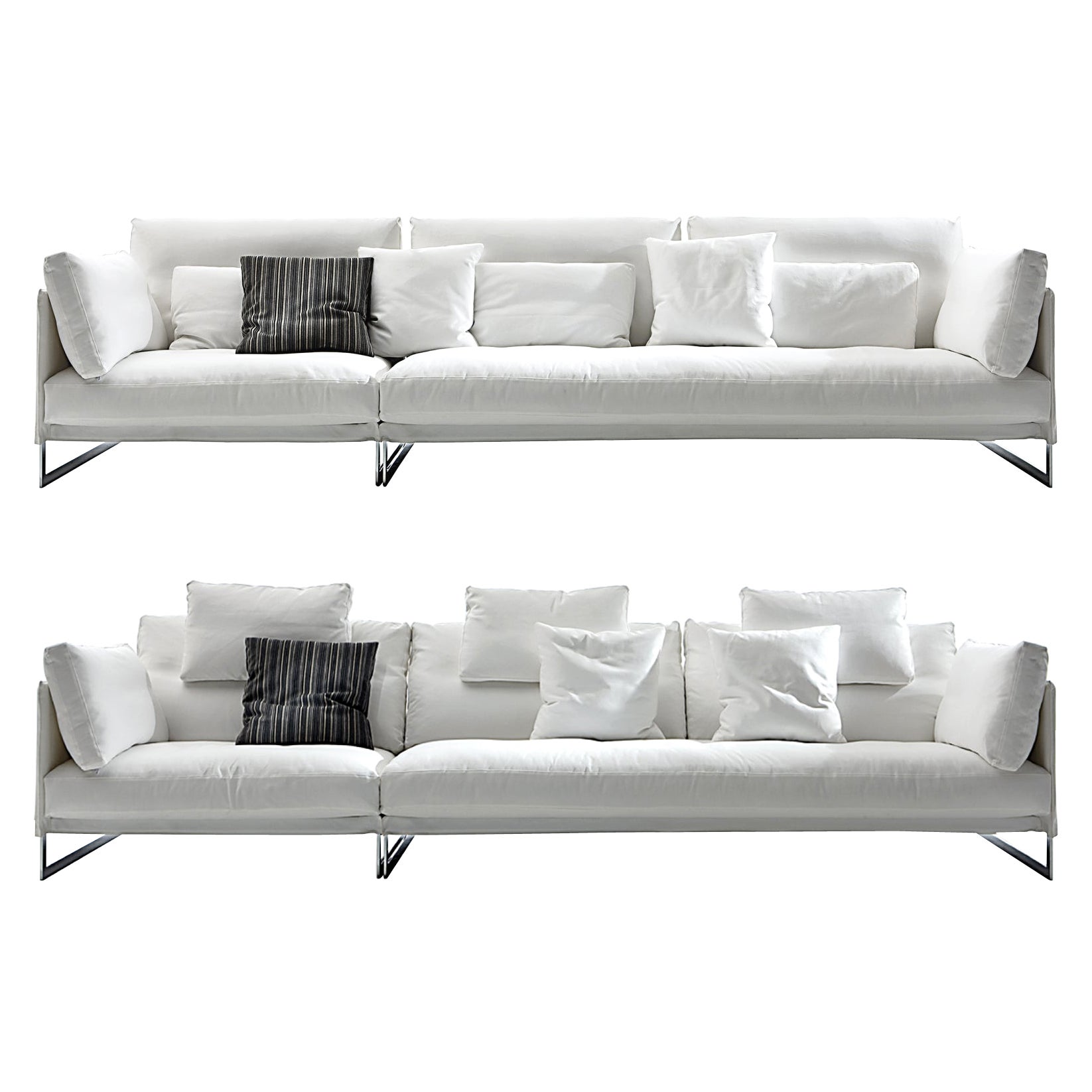Livingston Large Sofa in Lusso White Upholstery with Chrome by Giuseppe Viganò For Sale