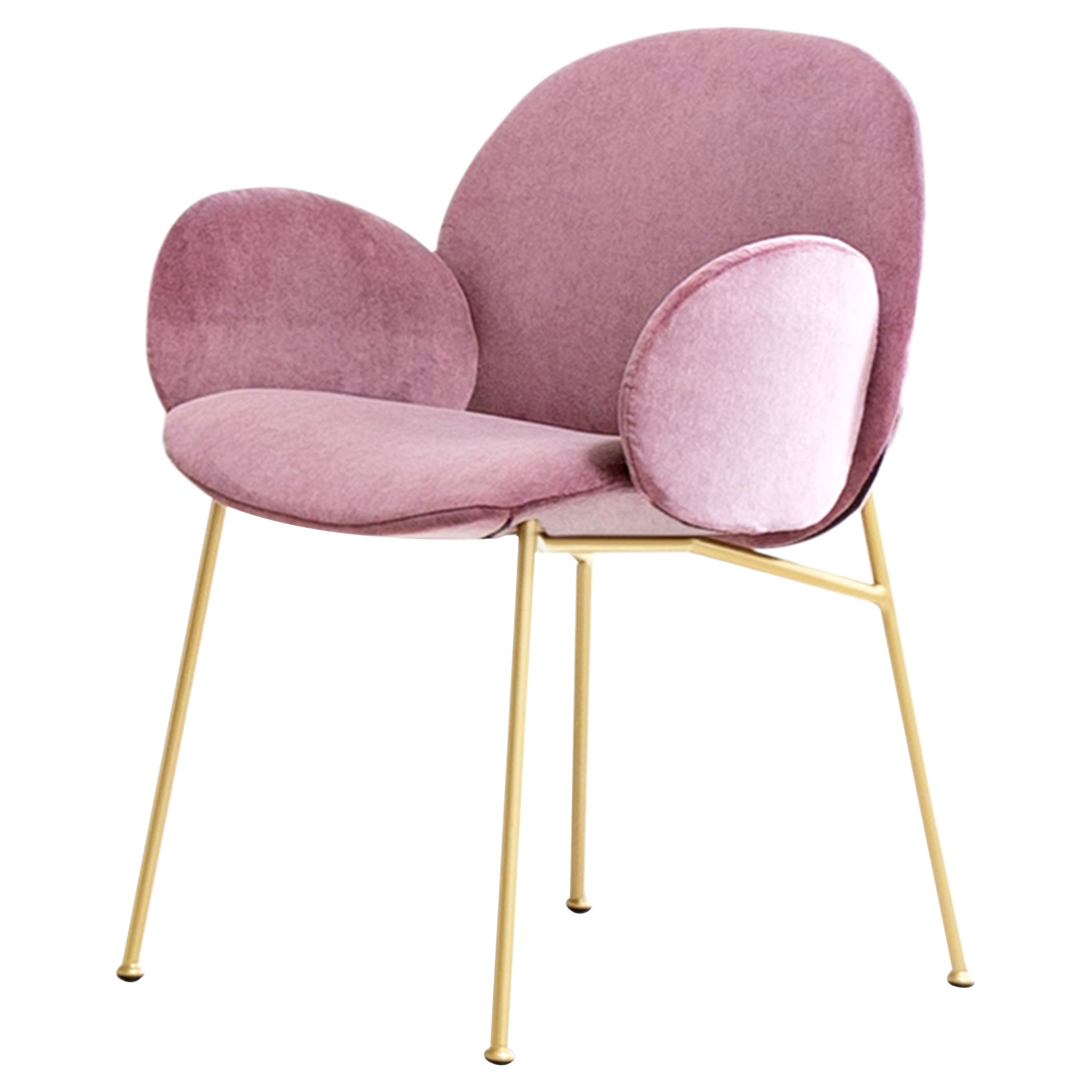 Ola Chair with Armrest in Violet 19 Pink Upholstery & Satin Brass Legs by Saba For Sale