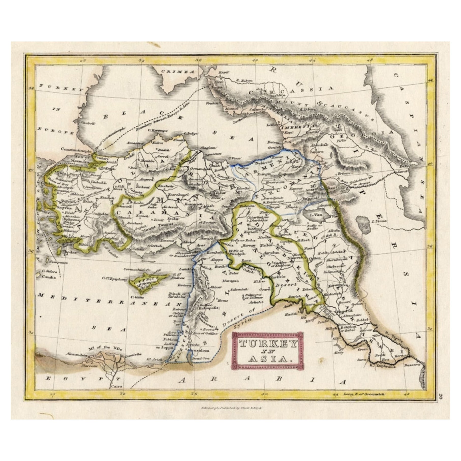 Antike Karte der Türkei in Asien, „ Asien Minor“, 1841 im Angebot