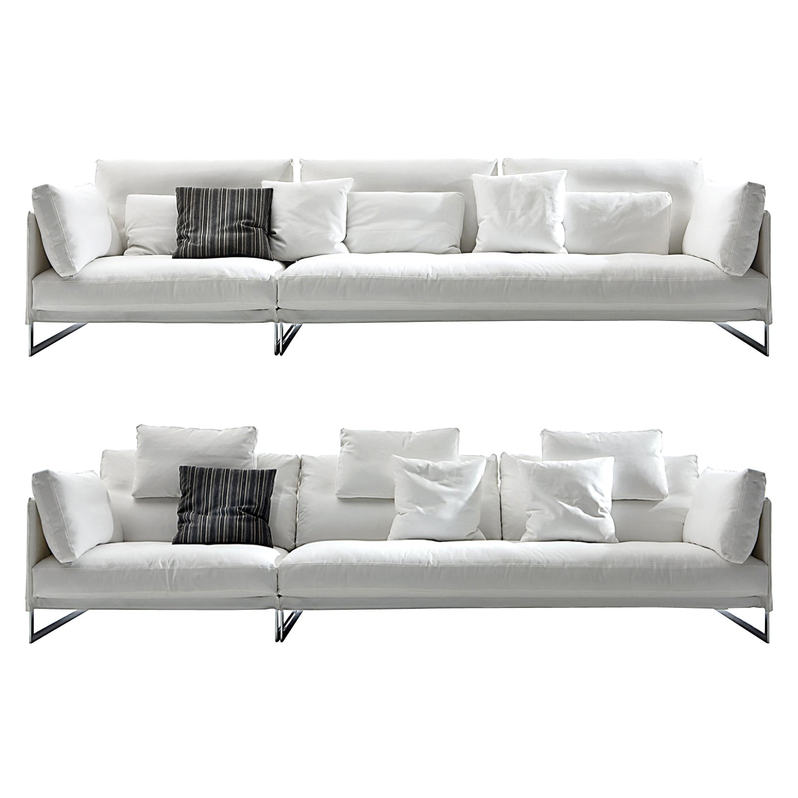 Livingston Large Sofa in Kami White Upholstery with Chrome by Giuseppe Viganò For Sale