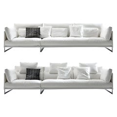 Livingston Large Sofa in Kami White Upholstery with Chrome by Giuseppe Viganò