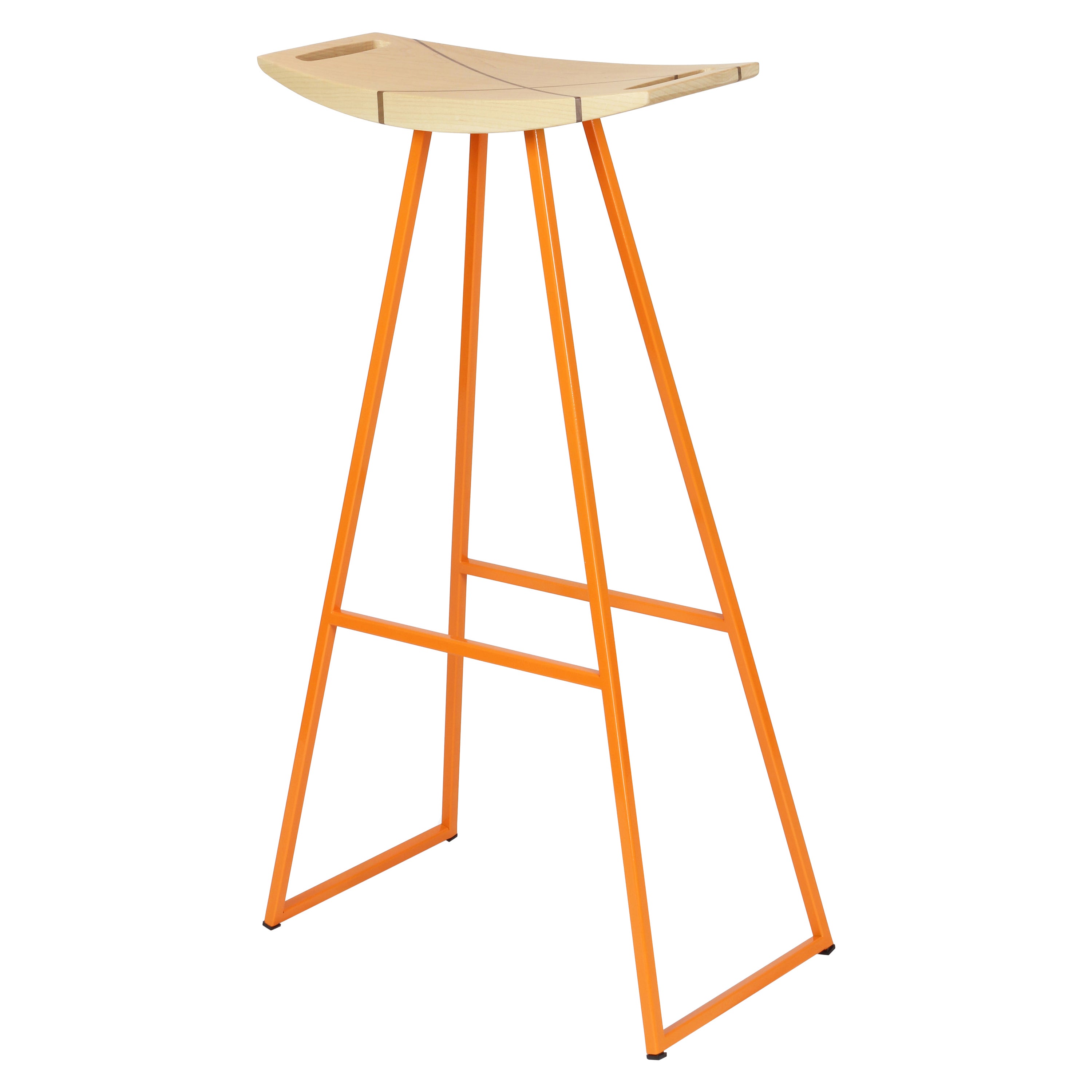 Roberts Barhocker mit Holzintarsien aus Ahorn in Orange