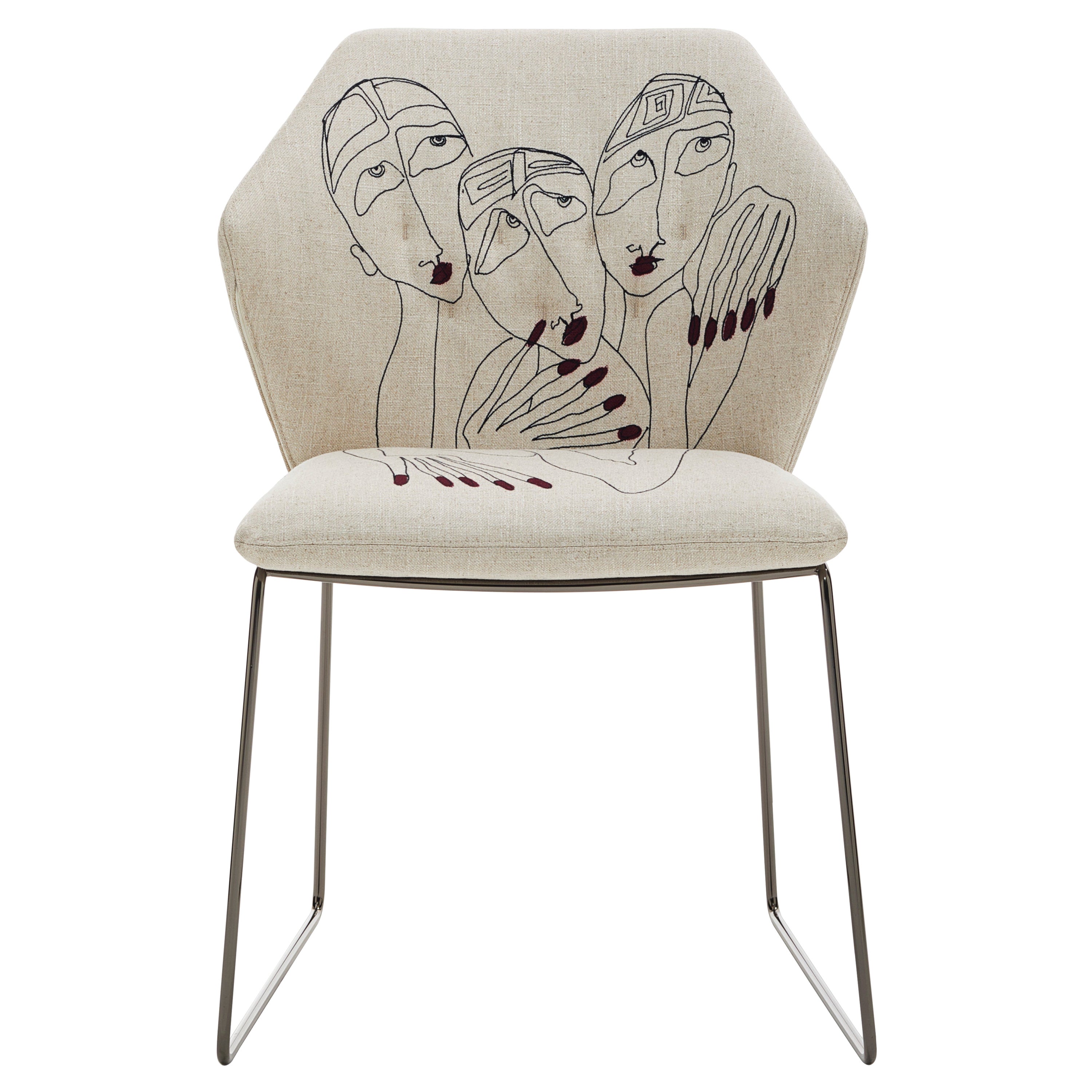 New York Chair 2 by Marras in Beige Upholstery & Nickel Legs by Sergio Bicego For Sale