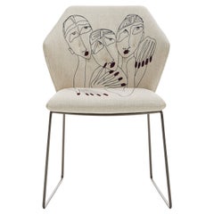 Chaise 2 New York de Marras en tissu d'ameublement beige et pieds en nickel de Sergio Bicego