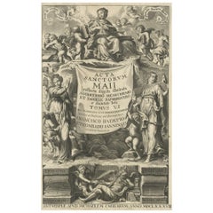 Rare Religious Antique Frontispiece of the Acta Sanctorum, 1688