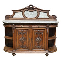 Louis XV Style, Walnut and Marble Carved Cabinet, 19th Century
