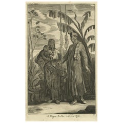 Antique Old Print of A Pedler in Indonesia with Wife and Children, 1744