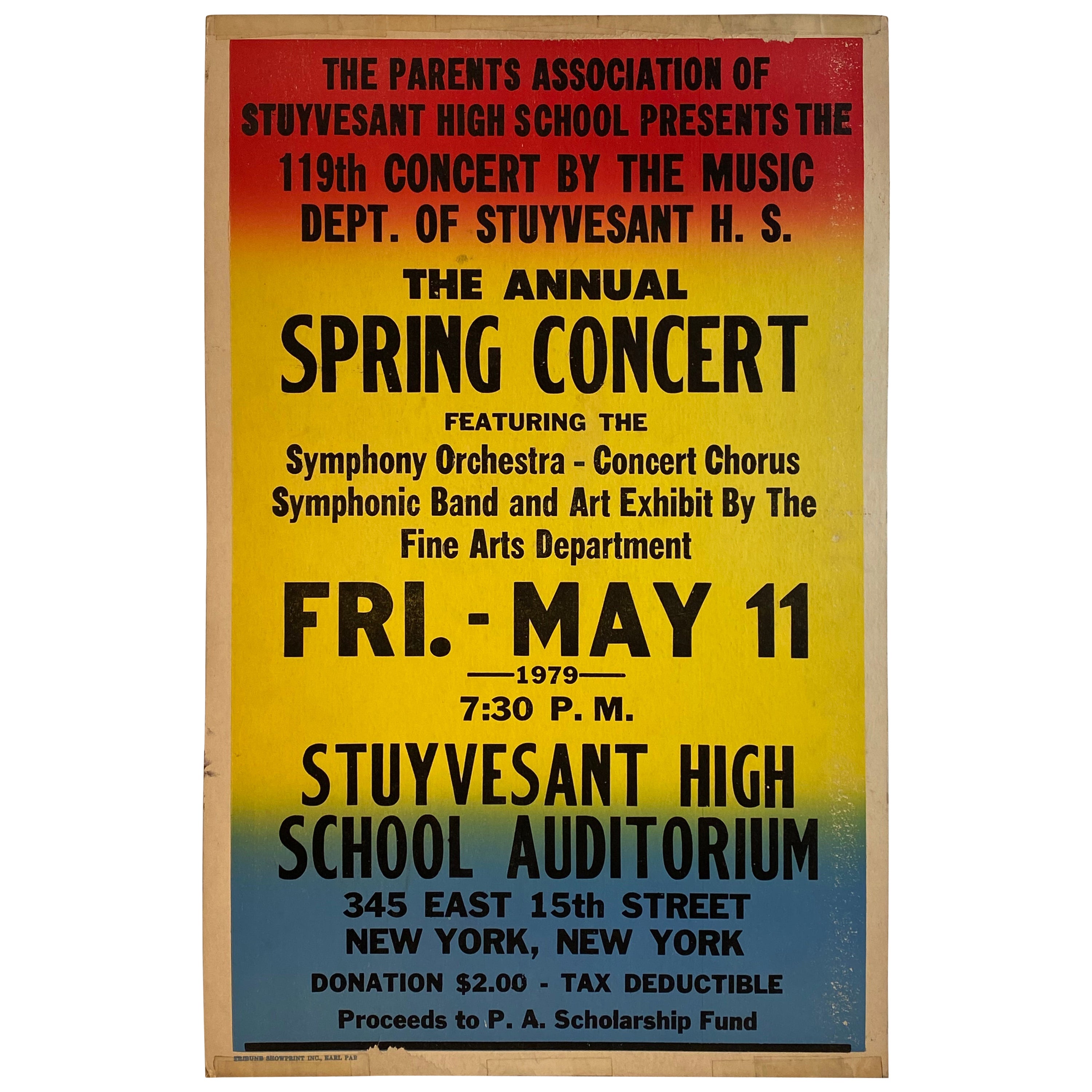 Affiche de concert du printemps de la Stuyvesant High School à New York, 1979 en vente