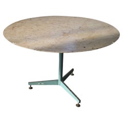 Mid-Century Modern Italian Center or Dining Marble Table with Green Iron Base
