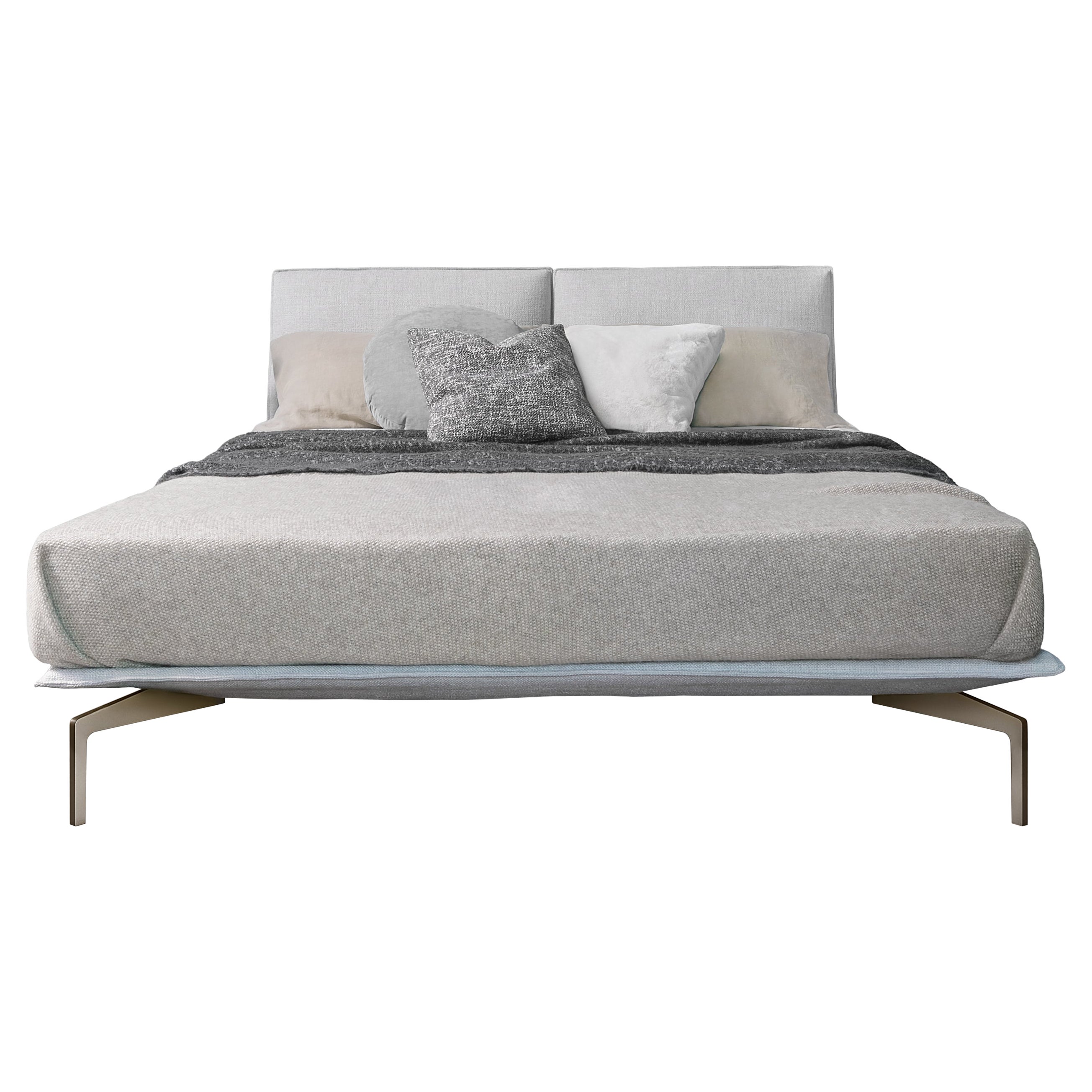 Letto Avant-Après Queen Size Bed in AT192 Light Grey Upholstery by Sergio Bicego For Sale