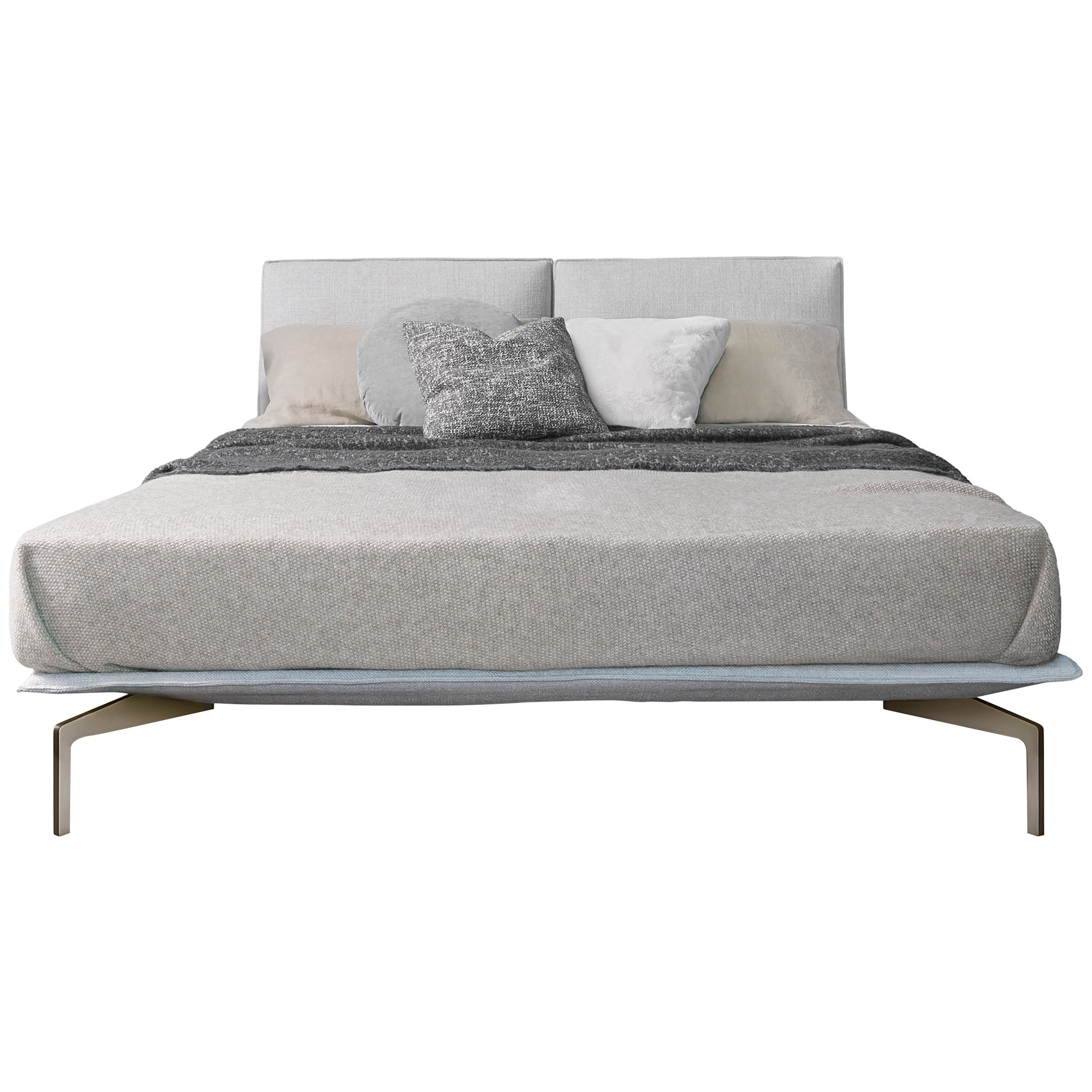 Letto Avant-Après King Size Bed in AT192 Light Grey Upholstery by Sergio Bicego en vente