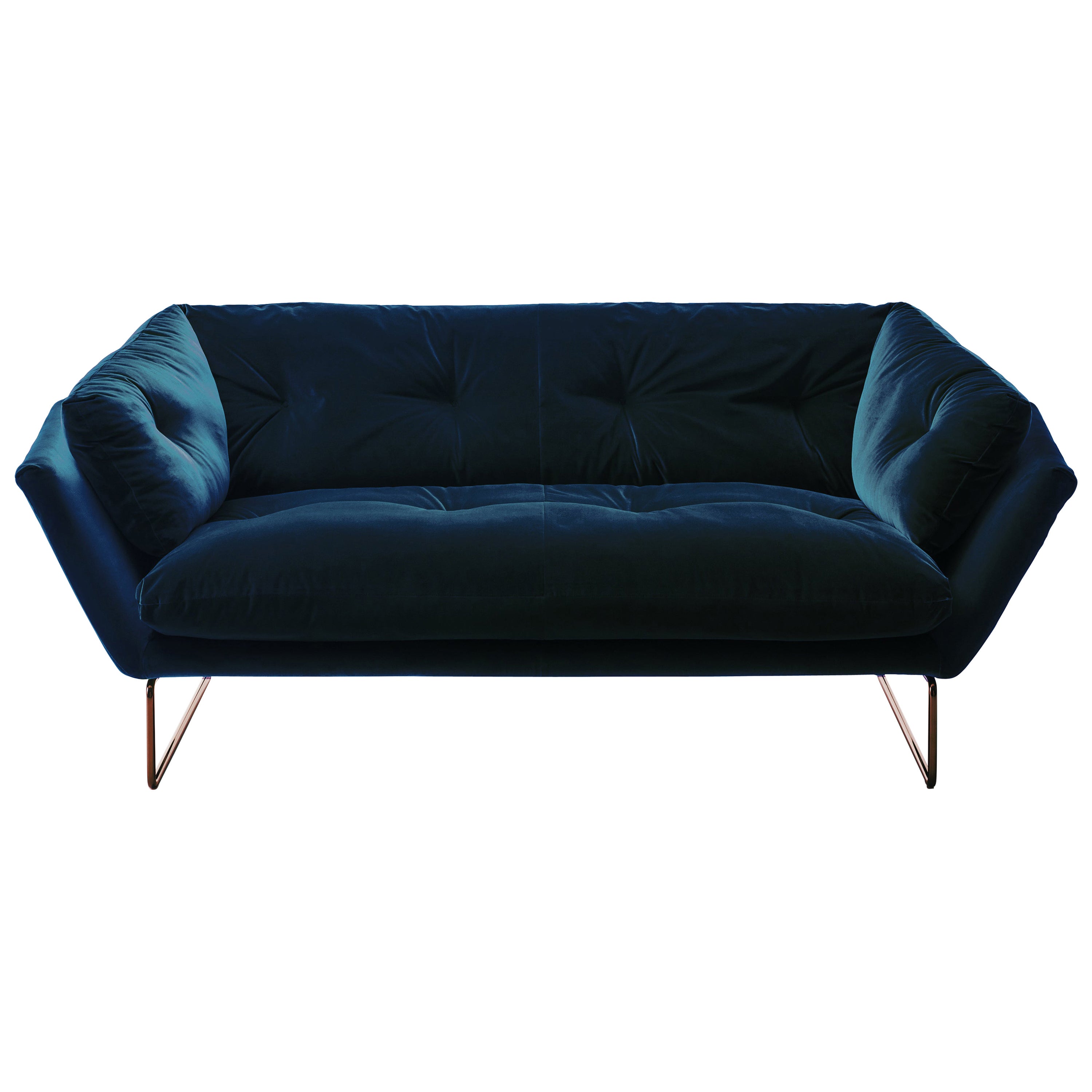 New York Suite Medium Sofa in Sweet Velvet Blue Upholstery & .Bronze Copper Legs