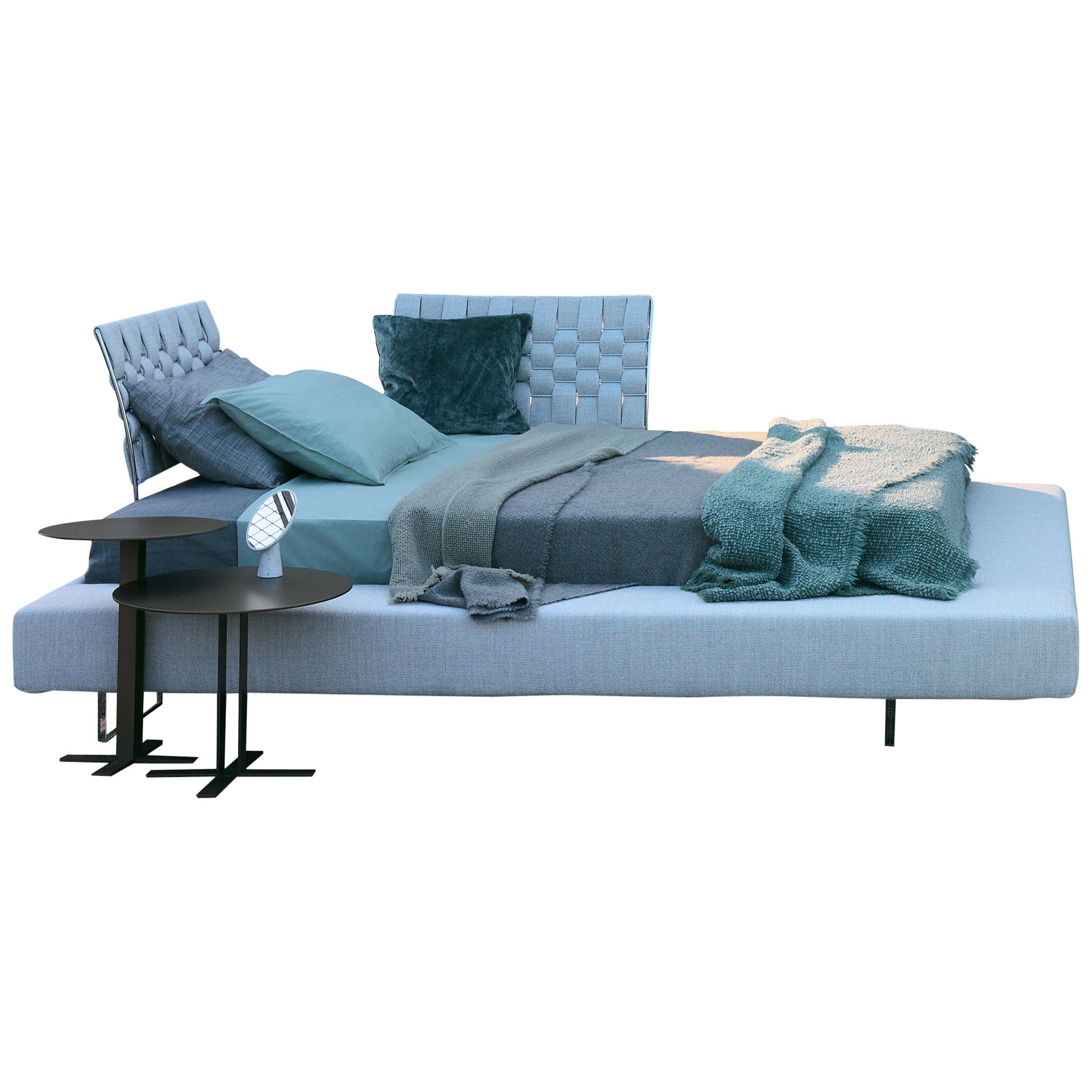 Letto Limes Large Bed in Blue Avant Après with Padded Bands, Queen Size  For Sale