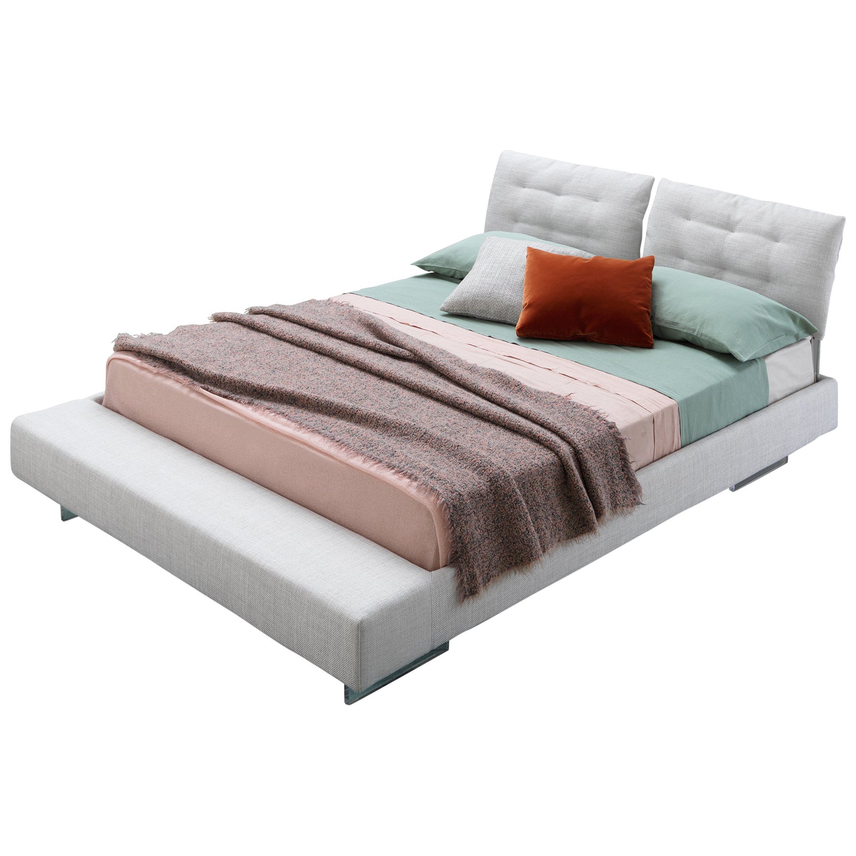 Letto Limes T Large Bed in White Avant Après with Padded Bands, Queen Size  For Sale