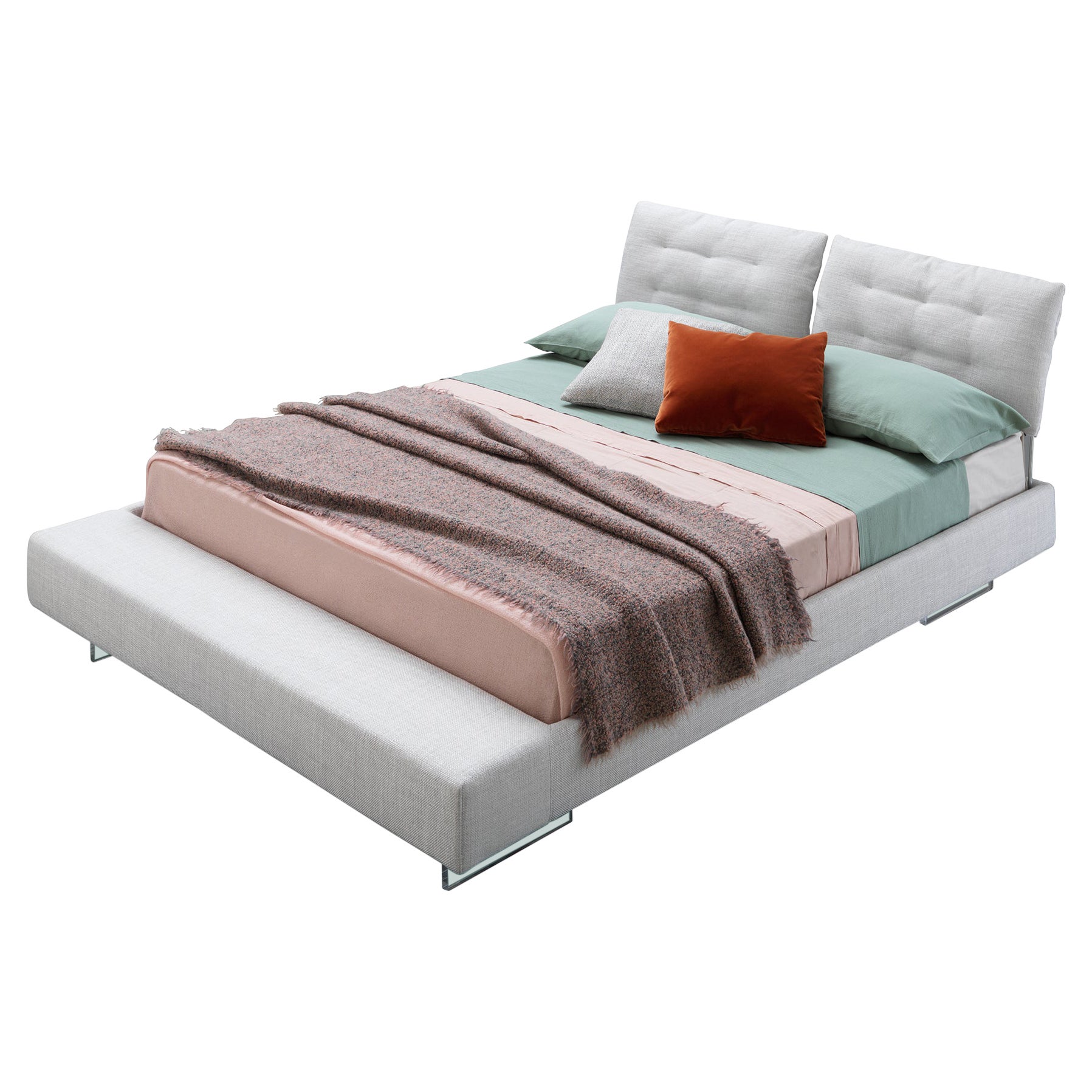 Letto Limes T Large Bed in White Avant Après with Padded Bands, Small Size For Sale