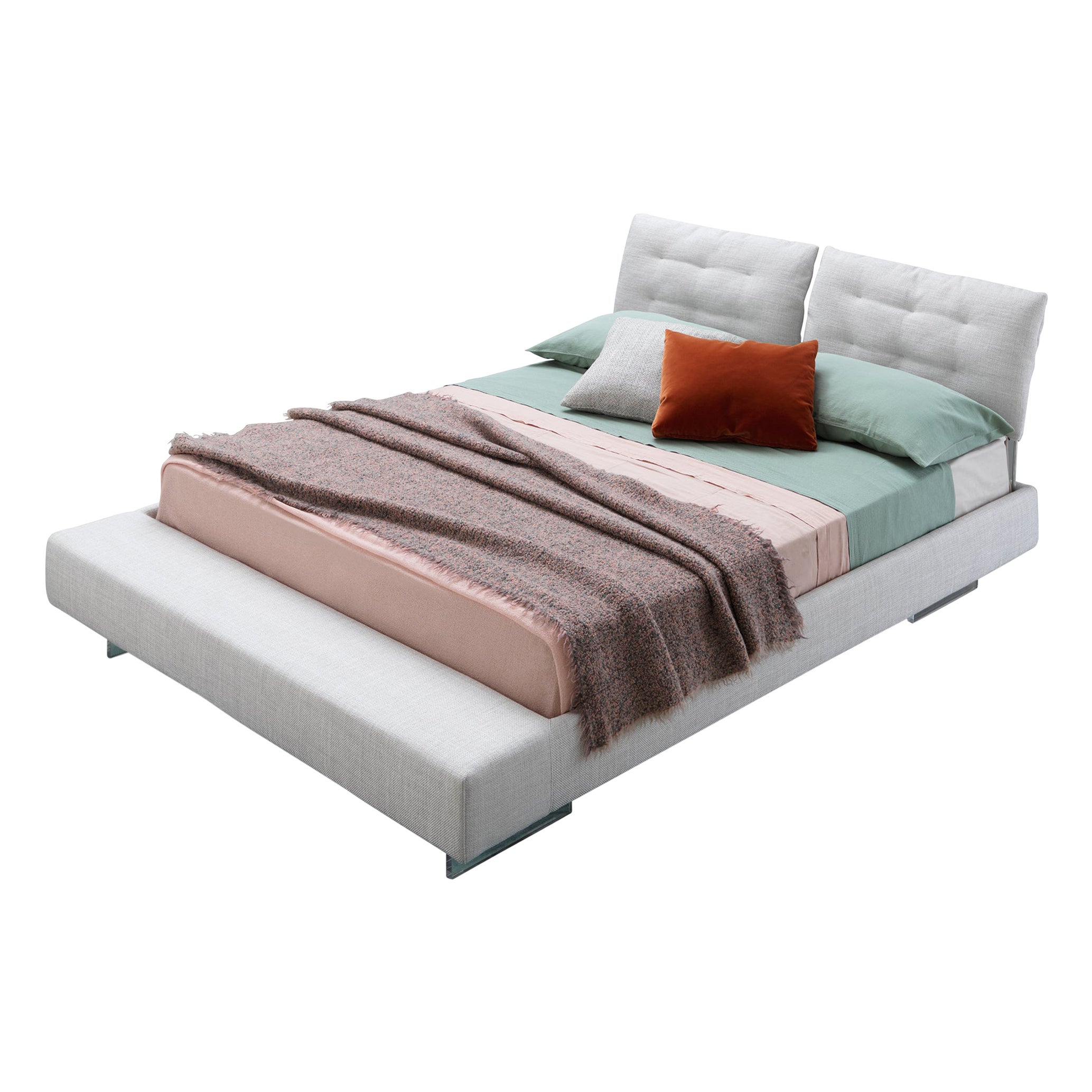 Letto Limes T Large Bed in White Avant Après with Padded Bands, King Size For Sale