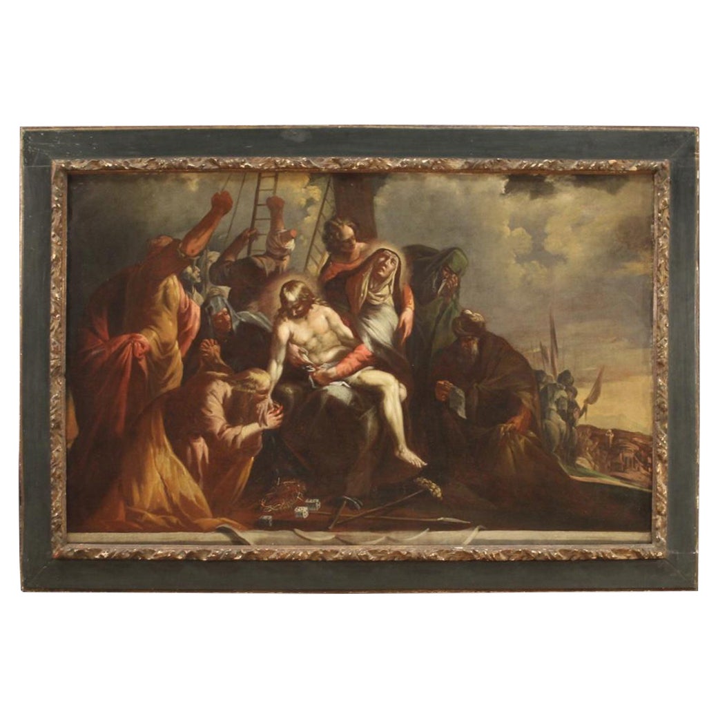 18th Century Oil on Canvas Lamentation over the Dead Christ Italian Painting 