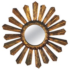 French Sunburst Giltwood Mirror, 1940s