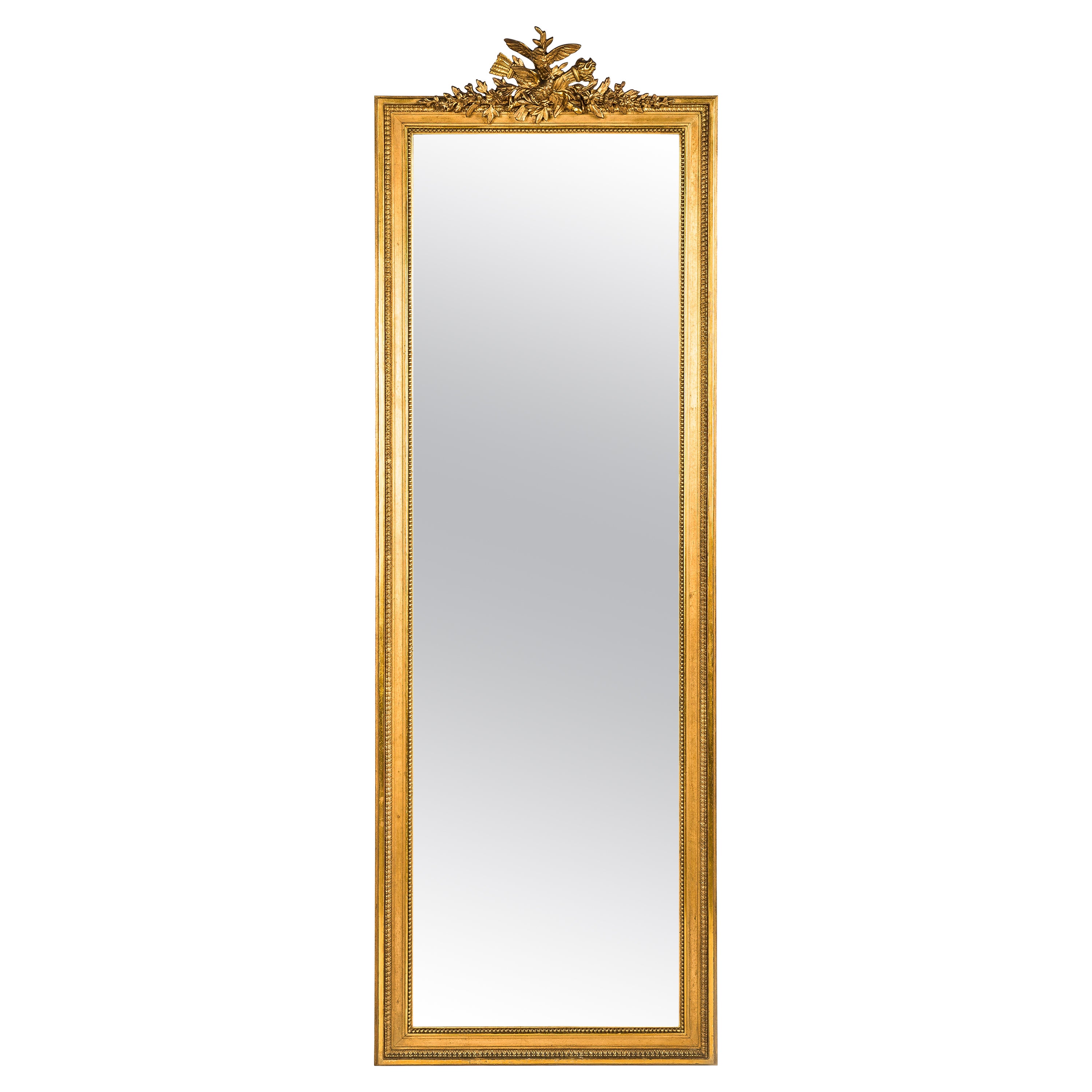 Antique 19th Century Louis XVI  Gold Leaf Gilt French Pier Mirror with Crest