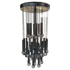 Mid-Century Modern Italian Gaetano Sciolari Chrome and Crystal Glass Chandelier